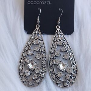 Paparazzi Silver Crystal Teardrop Earrings